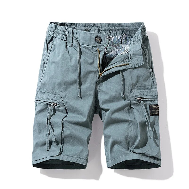 Sommer Cargo Kurze Männer Casual Lose Knie Länge Elastische Taille Kordelzug Herren Shorts Baumwolle Atmungsaktive Männer Kleidung Viele Taschen_voghion.com