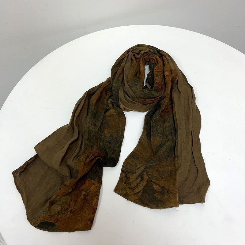 Koreansk version av plisserat lapptäcke i bomull och linne för kvinnors sommarhalsduk, personlig smal varm halsduk_voghion.com