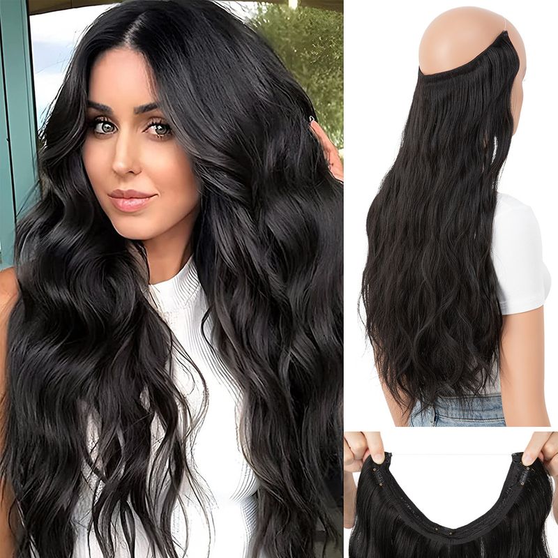 parrucca alla moda parrucca femminile pezzo unico pezzo di capelli Big Wave capelli lunghi e ricci pezzo di estensione dei capelli in fibra chimica senza cuciture_voghion.com