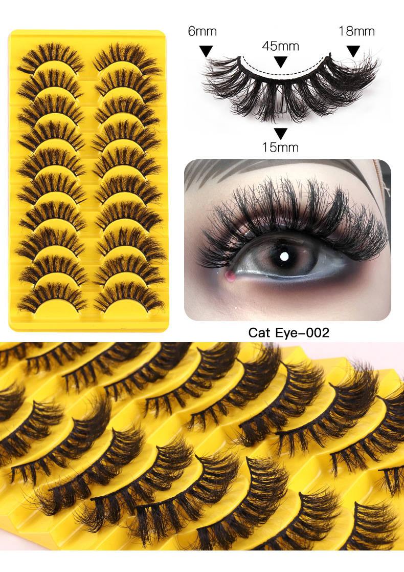 Lash extension set 10 pairs of cat eye false eyelashes 3D messy Curl Eyelashes High mink hair false eyelashes_voghion.com