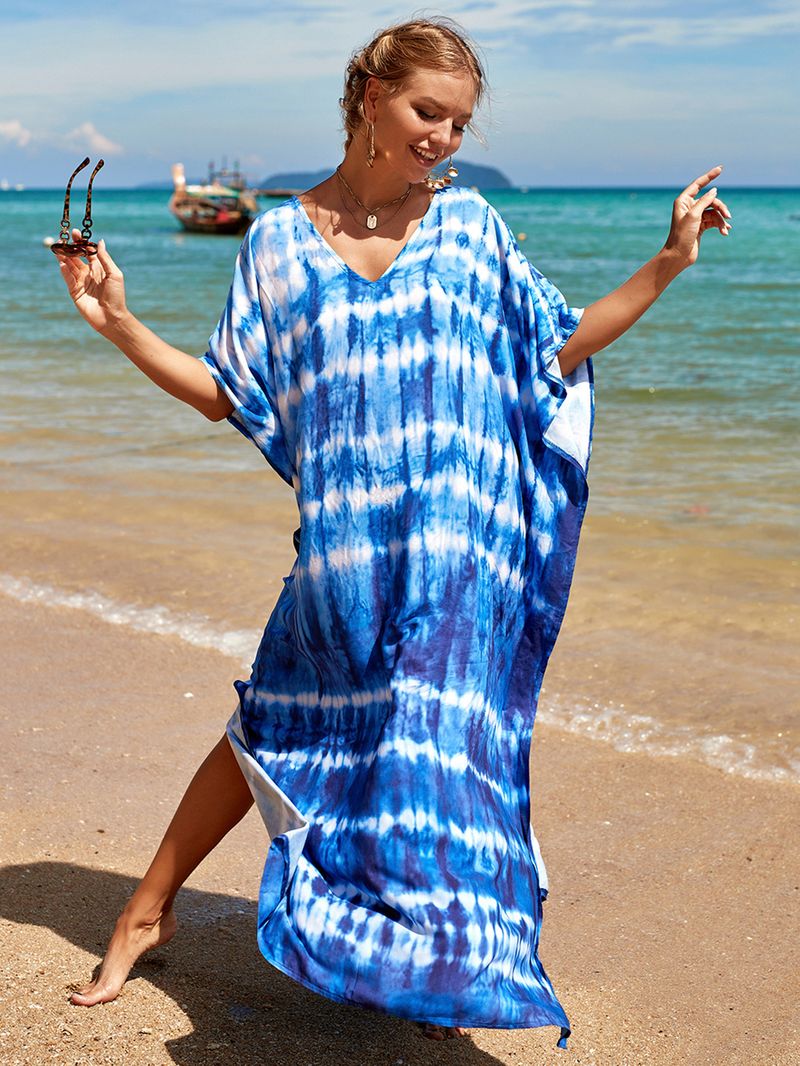 Strandkleid aus 100 % Baumwolle für Damen – Sonnenshirt mit Boho-Print, locker sitzende Bademode, Langarm-Tunika für den Urlaub am Pool_voghion.com