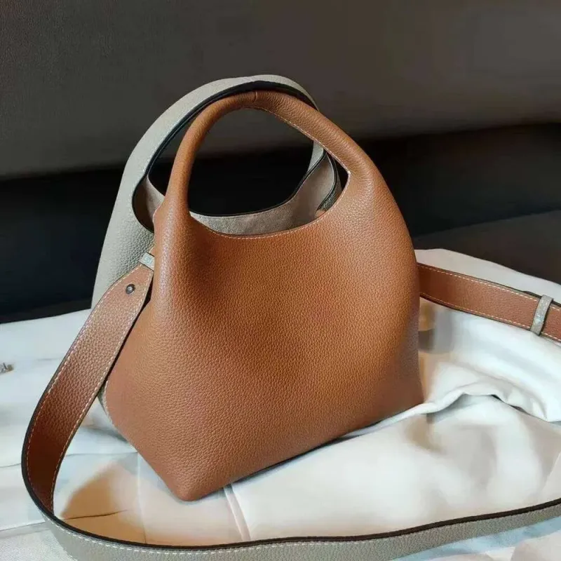 Bolsos de piel auténtica tipo cubo, de diseñador, con bloqueo y versátil, de un solo hombro, cruzados diagonales, de piel de vaca, TOGO para mujer_voghion.com