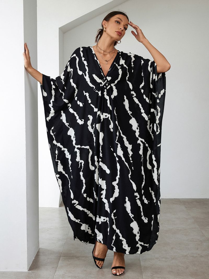 Bohemian katoenen maxi-jurk – oversized strandjurk, zwierige tuniek voor dames, plus-size zwembroek met levendige prints_voghion.com