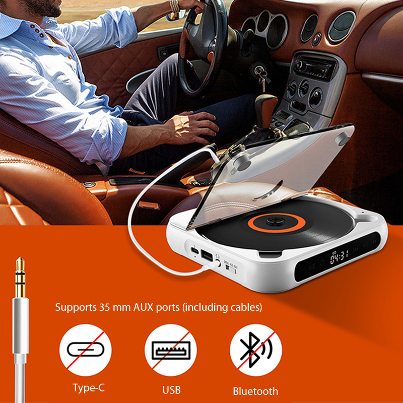 Odtwarzacz CD kompatybilny z Bluetooth Ekran LCD Samochodowy odtwarzacz CD A-B Powtórz 1200 MAh Bateria Prezent dla przyjaciela rodziny Studenta_voghion.com