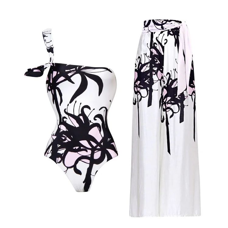 Maillot de bain une pièce élégant à imprimé encre et taille haute pour femme de style chinois_voghion.com