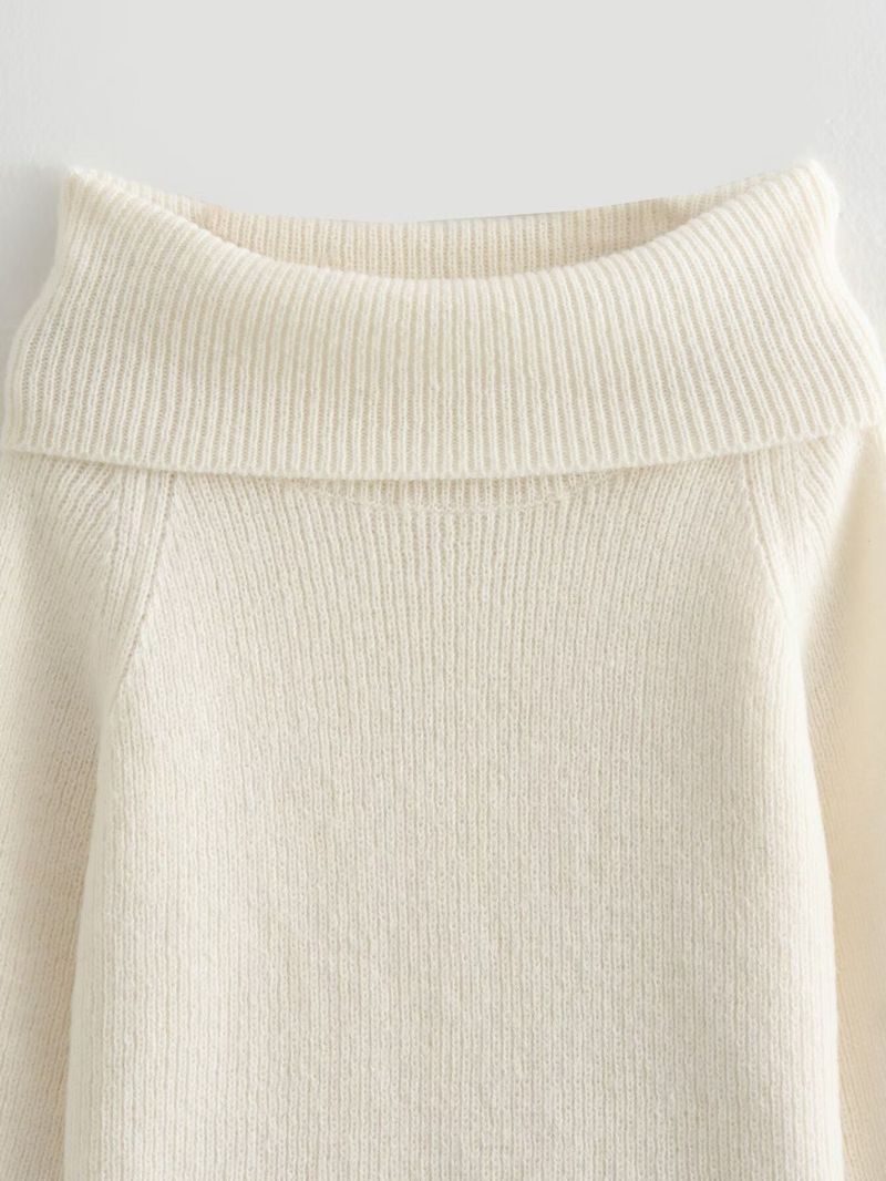 Damen Off-Shoulder Slim Fit Einfarbiger Pullover Herbst Winter Mode Strickwaren Lässiger Pullover Off Shoulder Sexy Slim Einfarbiger Pullover_voghion.com