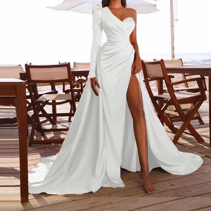 Rochie de seară asimetrică cu mâneci lungi, cu tub, pentru femei, rochie de banchet și cină_voghion.com