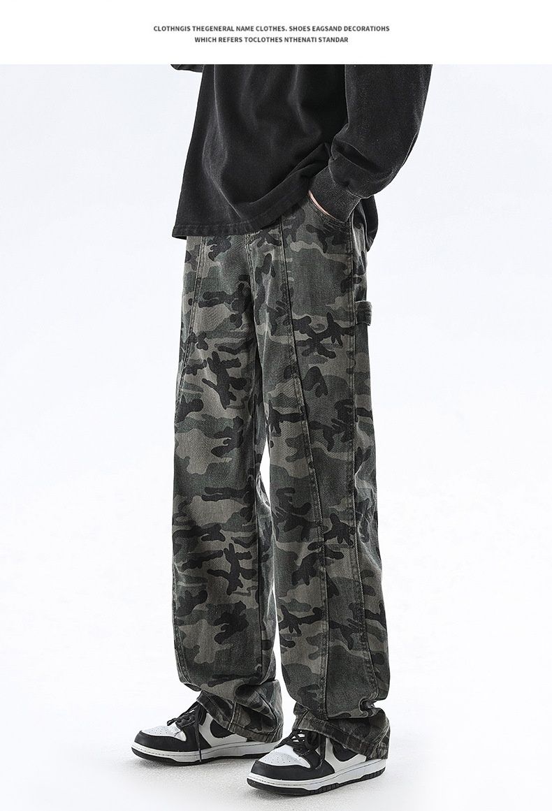 Hue Hue LKTM Herrenbekleidung #American Style Camouflage Jeans Unisex Heavyweight Trendy Loose Vintage Deconstructed Straight_voghion.com