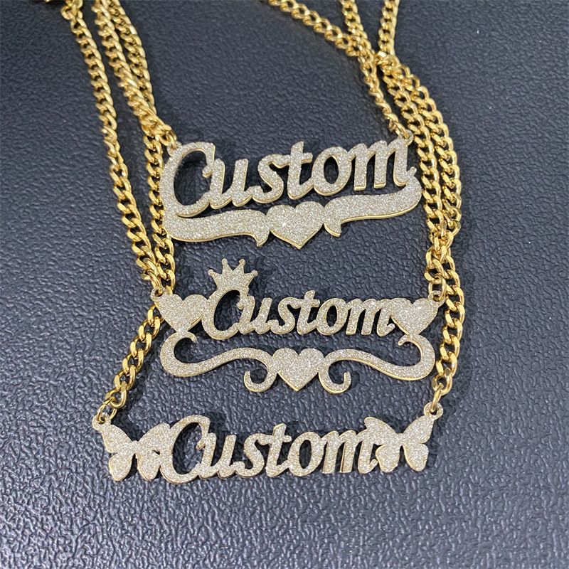 DIY personalisierte einfache Edelstahl englische Buchstaben Ins kubanischen Aufkleber Name Halskette_voghion.com