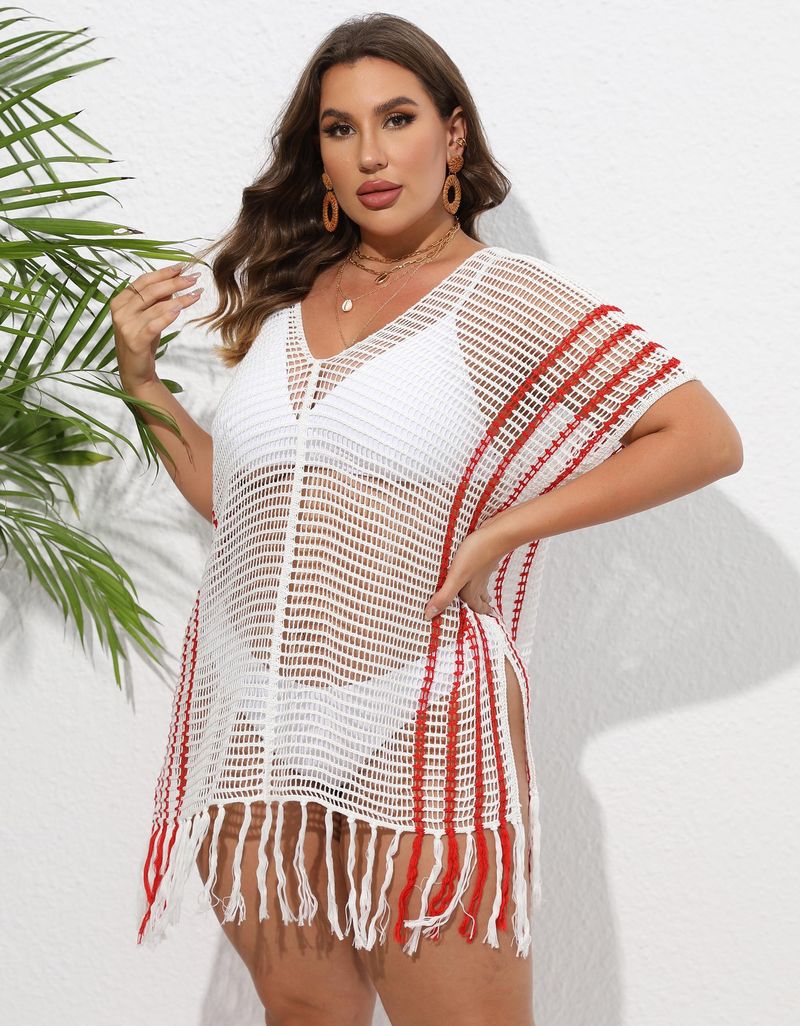 Chemisier de vacances pour femmes, grande taille, rayé, coutures contrastées, robe de plage, bikini, vêtements d'extérieur_voghion.com