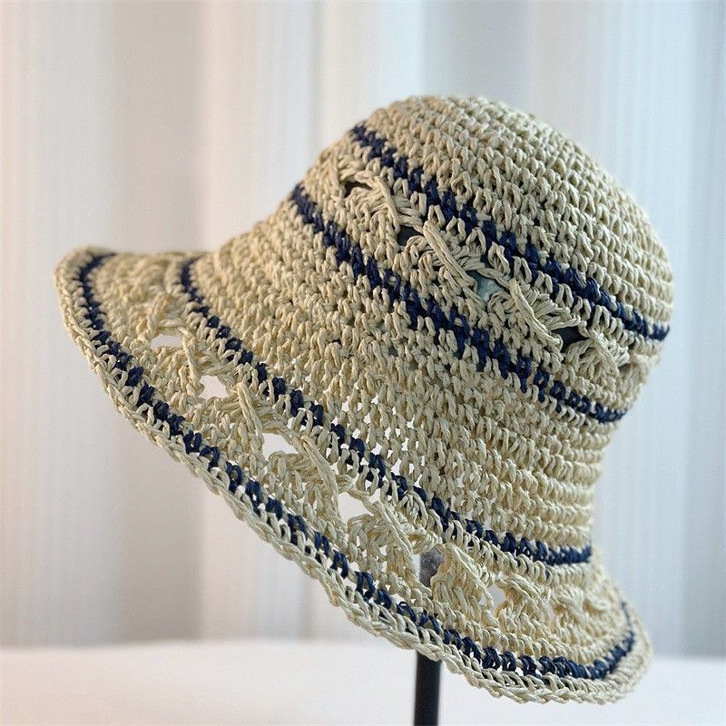 Cappello da spiaggia pieghevole estivo da donna, stile INS, per le vacanze, con ampia tesa, sottile e traspirante, in paglia_voghion.com