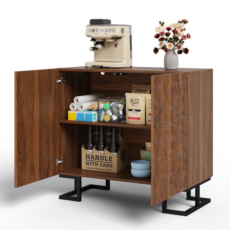 Credenza 80x78 cm Walnussoptik, cassettiera con apertura a pressione, metallo, design moderno_voghion.com