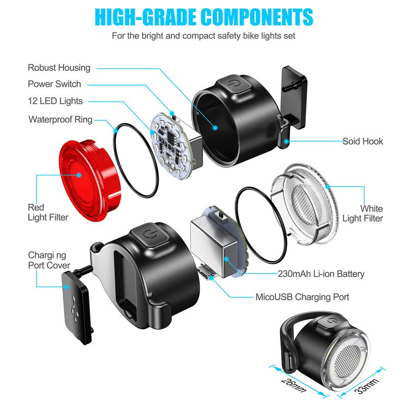 Linterna de luz potente para ciclismo nocturno, luz delantera y trasera doble, carga USB, resistente a la lluvia, equipo para ciclismo de montaña._voghion.com