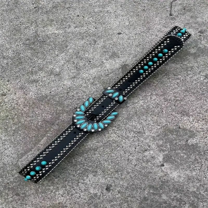 Cintura in denim alla moda punk Y2K con strass, stile bohémien, intarsiata con strass per uomo_voghion.com