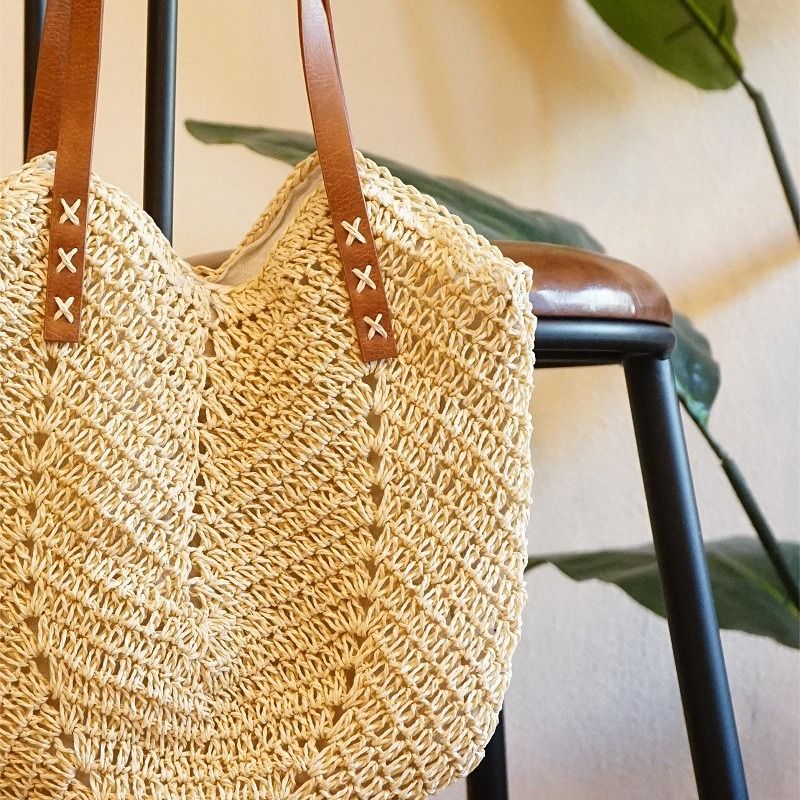 Borsa a mano da donna in paglia intrecciata fatta a mano, stile Forest, nuova borsa da spiaggia cava, borsa a tracolla da donna_voghion.com