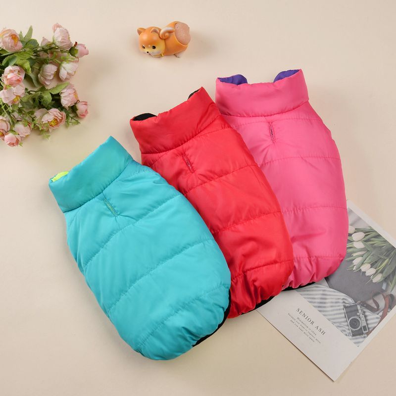 Autumn Winter New Pet Stand Collar Cotton Jacket Reversible Fleece Lined Thickened Warm Vest Dog Clothes_voghion.com