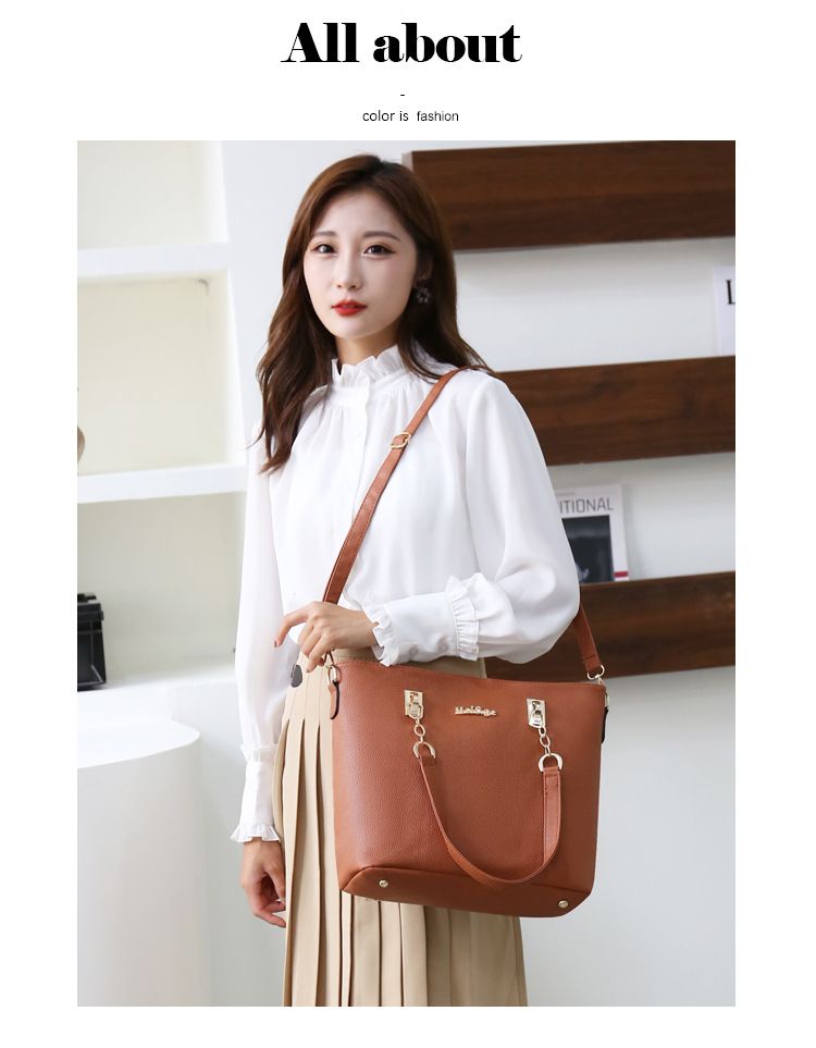 Handbag Set For Women Solid Color Lychee Grain Bag Six Sets Of Handbag Shoulder Large Capacity Crossbody Bag_voghion.com