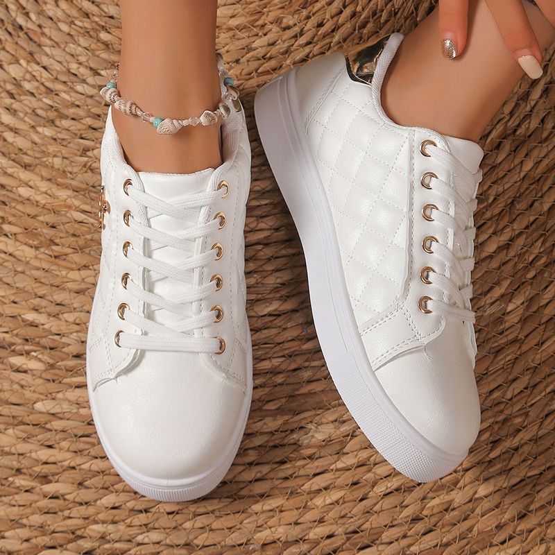 Scarpe singole da donna di grandi dimensioni con lacci bianche versatili alla moda sportive e casual suola morbida comode fondo piatto_voghion.com