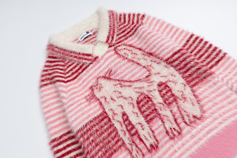 Pull rayé à col en V en deux pièces pour chaton, pull ample unisexe pour l'automne, haut tricoté de style paresseux_voghion.com