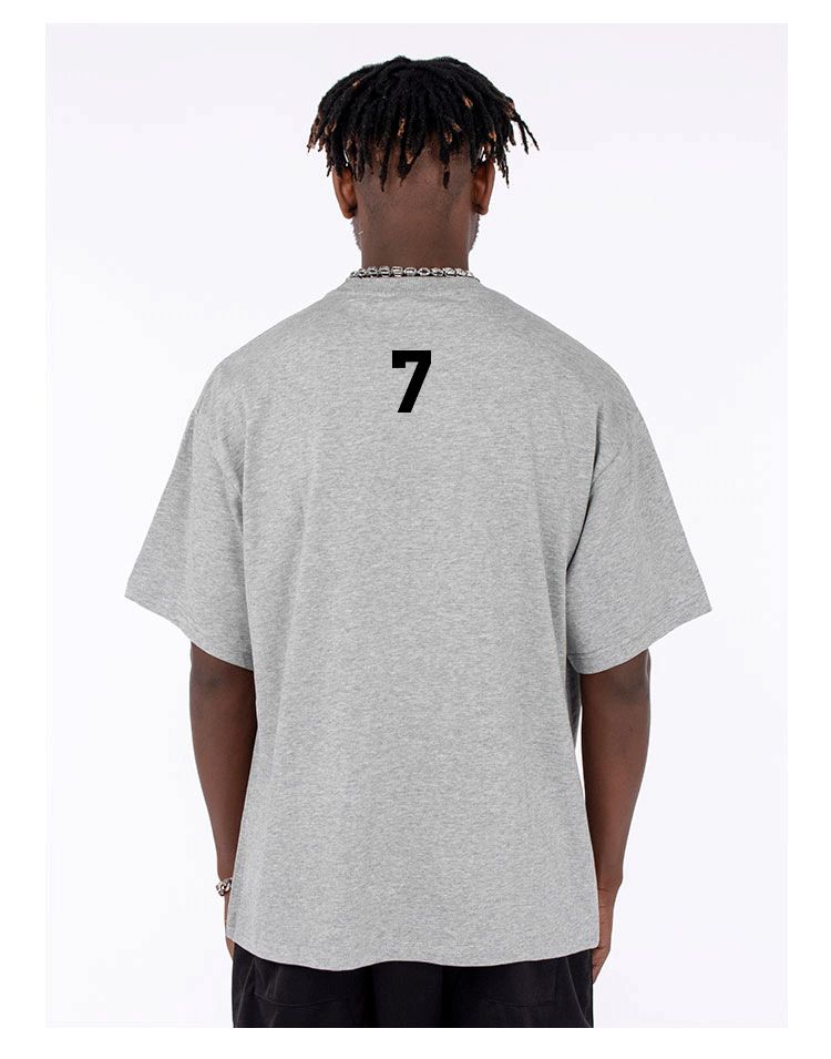 vêtements pour hommes Heavy Xinjiang Cotton Numéro 7 Imprimé Américain Petit Col T-shirt à Manches Courtes pour Hommes et Femmes High Street Lâche Demi-Manches_voghion.com