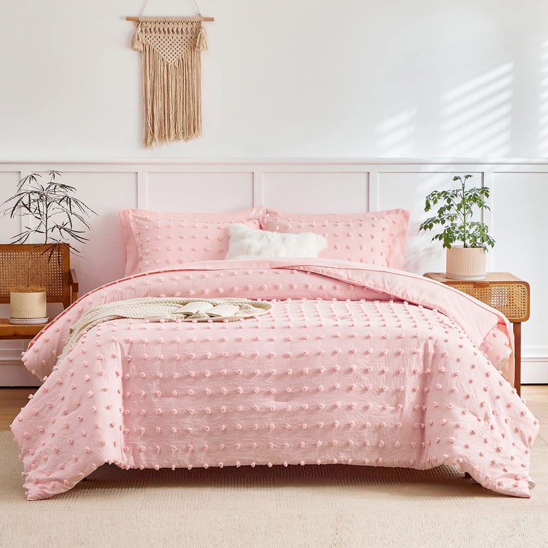 White Polka Dot Tufted Bedding Set - Fluffy Polyester Quilted Comforter With Duvet Cover & Pillowcases - Soft & Luxurious Home Textiles_voghion.com