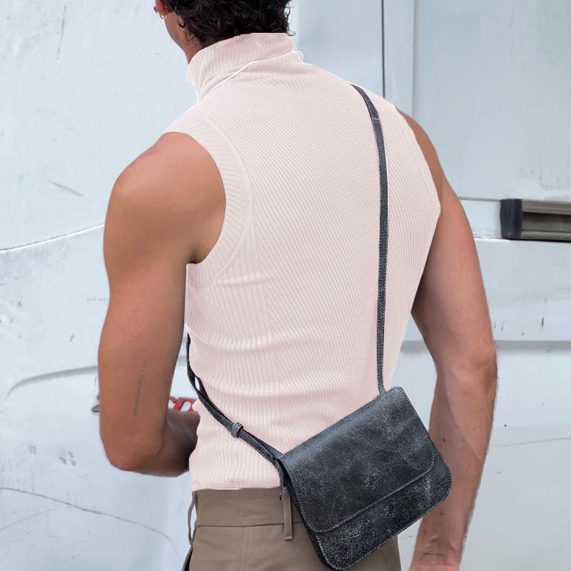 Herrenbekleidung Einfarbige Mode Ärmelloses Bottoming Shirt Herren Sexy Enge Weste_voghion.com