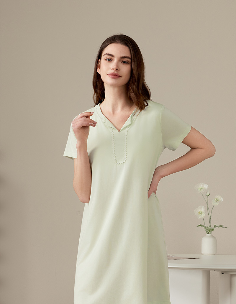 Sommer-Lanjing-Modal mit Stilleinlagen, BH-Cups, Nachthemd, Damen-Nachtwäsche aus Baumwolle mit kurzen Ärmeln, mittellang bis lang, Tencel_voghion.com