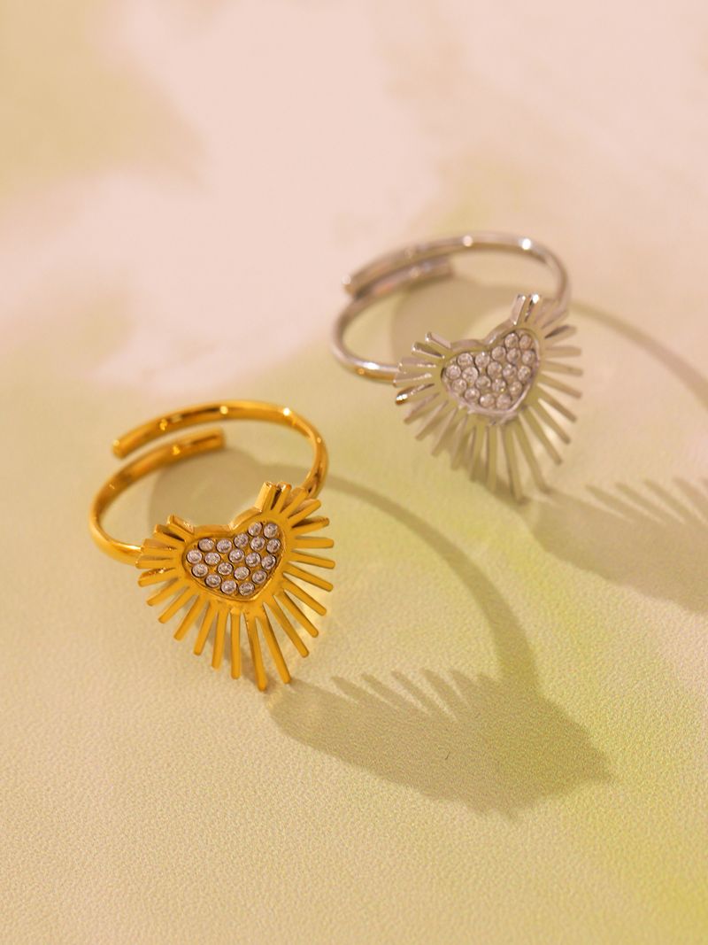 Fang Tang Personality Style Simple Sun Set Diamond Heart Ring Titanium Steel Geometric Pattern Ring For Women_voghion.com