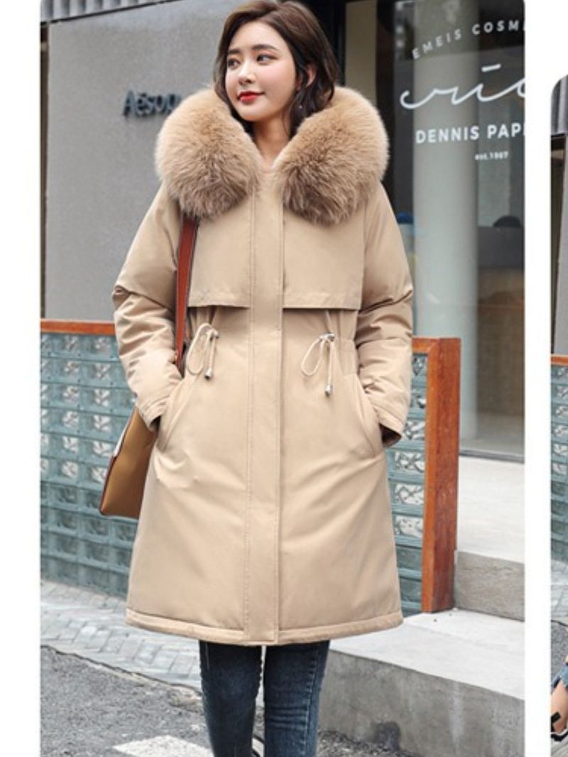 K New Cappotto da donna in cotone con ampio collo in pelliccia e fodera in pile; giacca stile parka. Senza borsa o altri accessori._voghion.com