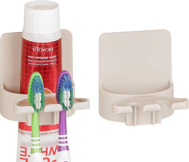 Soporte profesional 3 en 1: cepillo de dientes, pasta y vaso autoadhesivos e impermeables_voghion.com