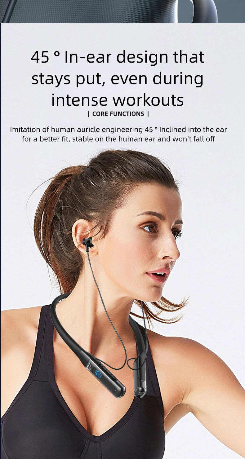 Auricolari Bluetooth wireless con archetto da collo, batteria a lunga durata, per corsa e sport, con cancellazione del rumore, compatibili con_voghion.com