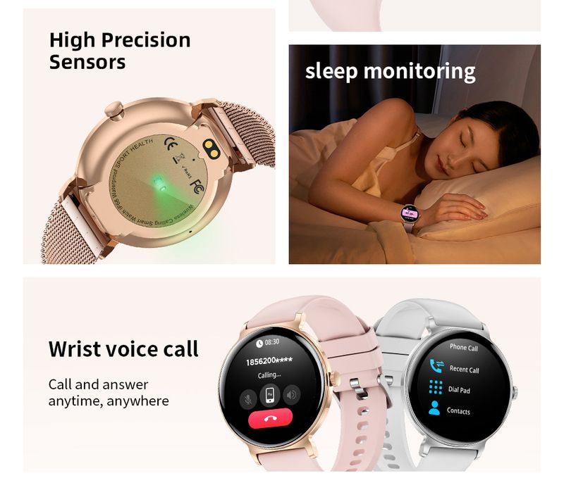 JX523 Smart Watch With Bluetooth Calling, Menstrual Cycle Tracking, Voice Assistant & Fitness Tracking - Pink Silicone Strap_voghion.com
