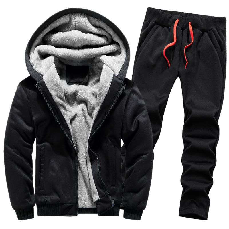 Completo felpa foderato in pile da uomo, cardigan invernale spesso e caldo, completo sportivo mimetico in due pezzi D6002_voghion.com