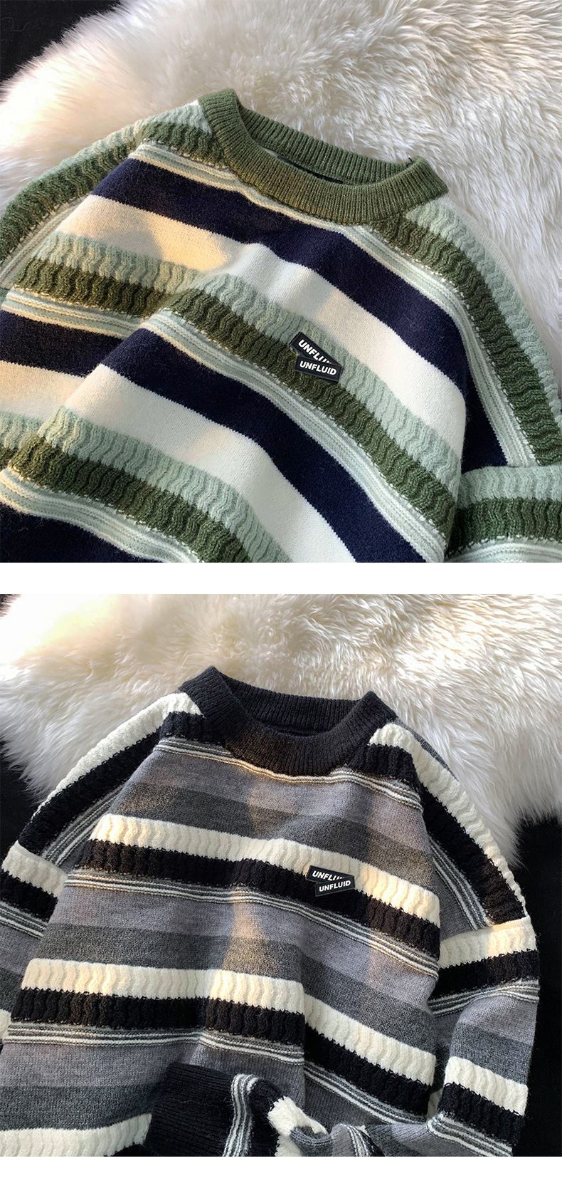 Gestreifter Herren-Strickpullover – Oversized-Pullover im Hip-Hop-Stil mit Color-Blocking-Design, weiches und atmungsaktives Material für lässige Winterkleidung_voghion.com