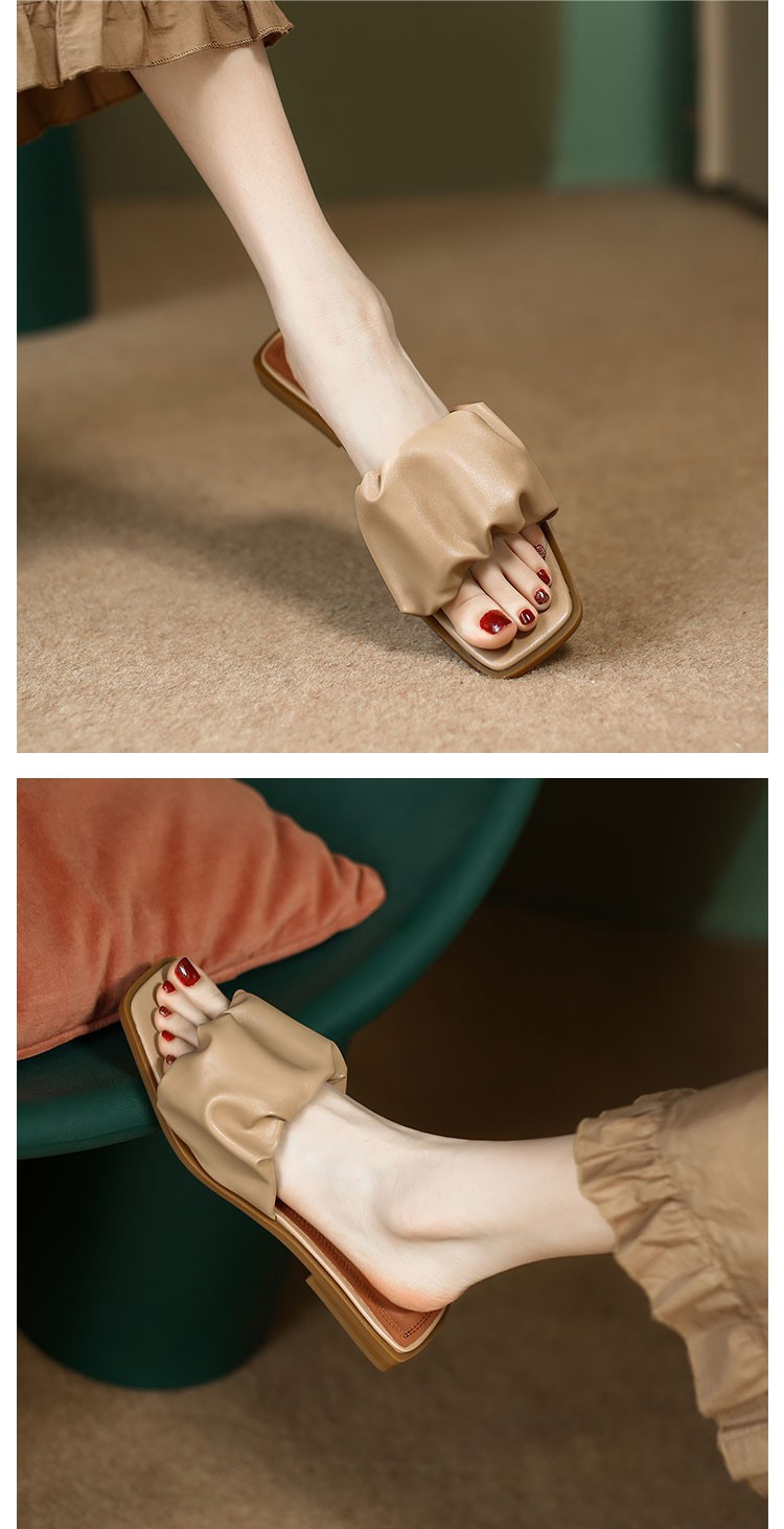 Originale myke tidevannsstepping-sandaler med rynket firkantet tå og åpen tå for kvinner, som du kan bruke ett ord om sommeren._voghion.com