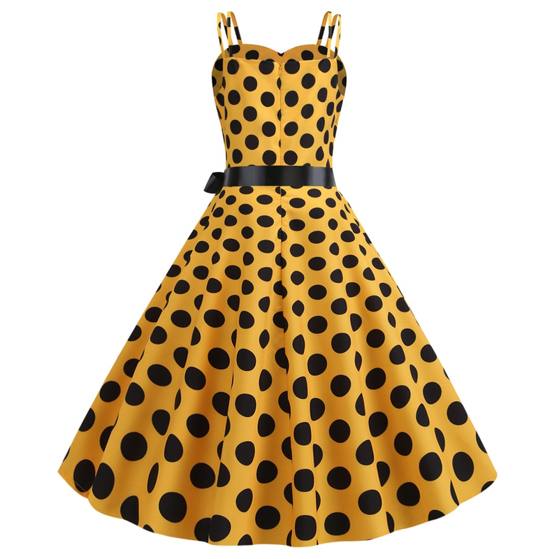 L8036 Neue Sommer frauen Sexy Doppel Strap Open Back Polka Dot Print A-linie Kleid_voghion.com
