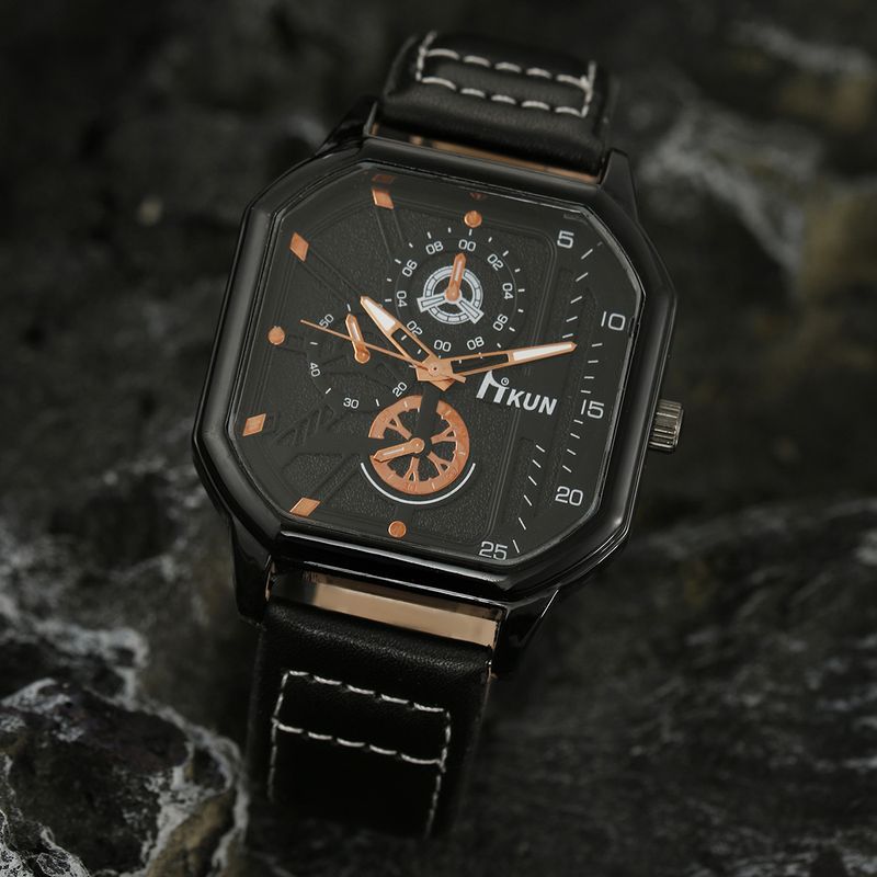 Accessoires unisexes mode double couche boîtier carré ceinture décontracté hommes sport ensemble de 5 pièces montre à quartz_voghion.com
