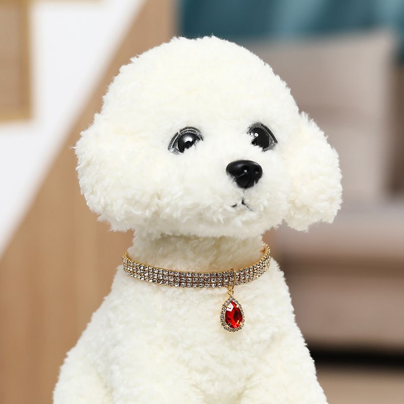 Three Row Diamond Rhinestone Pet Collars, Water Drop Color Pendants, Elastic Cat And Dog Necklace Accessories_voghion.com