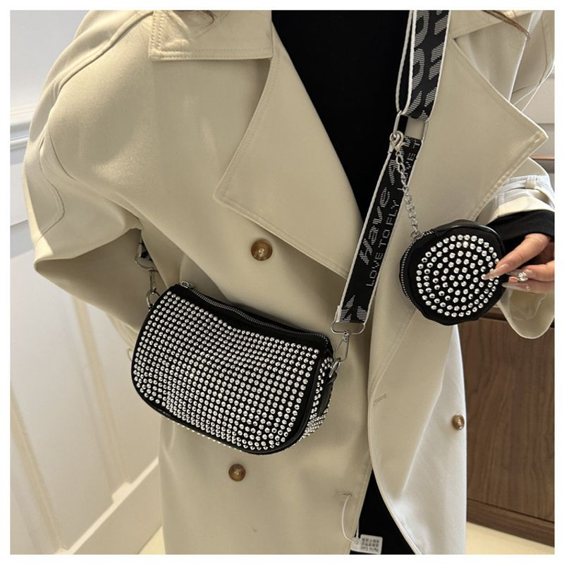 Modische Damentasche schlichten Strass-Intarsien, modieuze Umhängetasche mit een Schulter, trendy Handtasche für_voghion.com