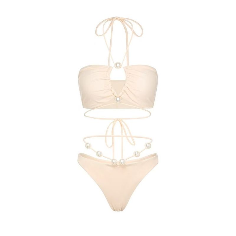 Vêtements pour femmes Bikini sexy Maillot de bain fendu Jupe en mousseline de soie pour femmes Maillot de bain perlé Maillot de bain Plage froncé Conservateur Cache-ventre_voghion.com