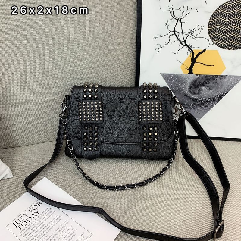Borsa a tracolla vintage con tracolla a catena – Borsa a tracolla gotica punk con borchie a forma di teschio e laccetto da polso staccabile (tracolla regolabile in stile retrò boho)_voghion.com