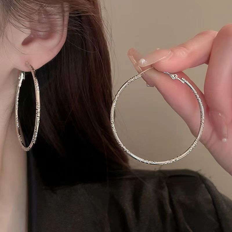 Orecchini alla moda semplici in stile ins con cerchio in argento dal design esagerato, orecchini di alta qualità di nicchia per le donne_voghion.com