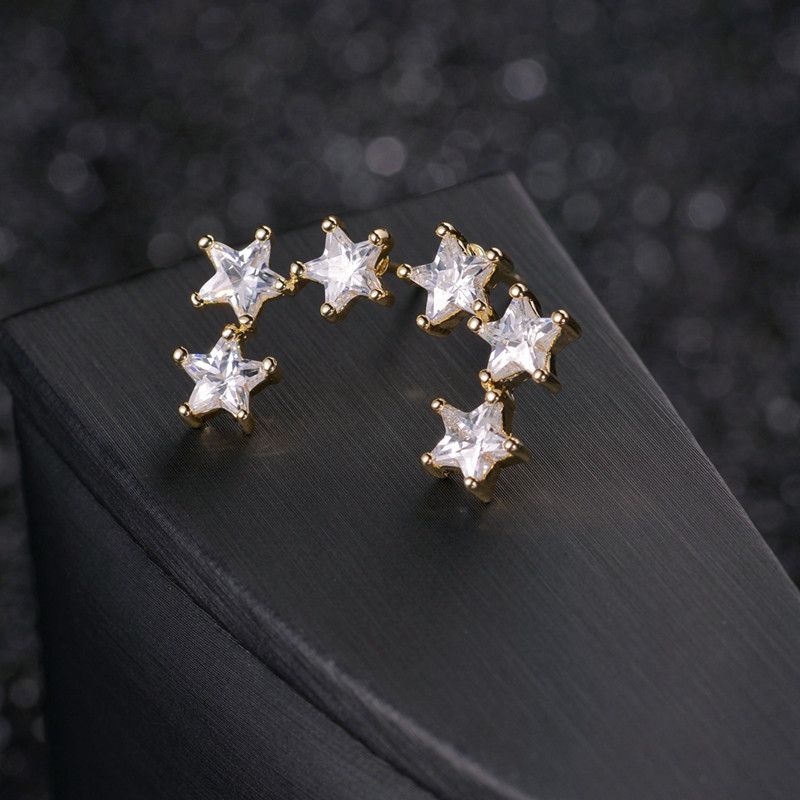 Women's Jewelry Geometric Star AAA Zircon Stud Earrings For Women, Hypoallergenic Fashion Earrings Gold Plating Personalized Design Rigid Earrings_voghion.com