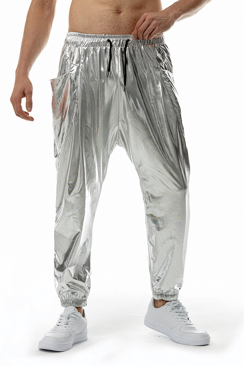 Herren Metal Sparkly Jogging-Jogginghose Party-Stretchhose für Männer_voghion.com