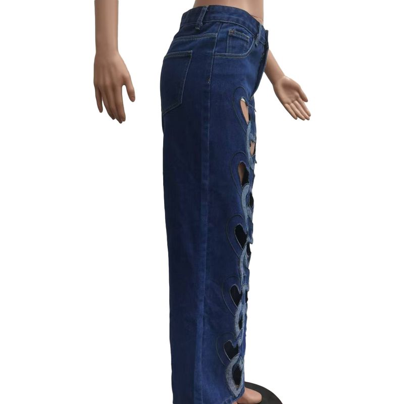 Damenbekleidung Elastische Persönlichkeit Jeans Neue Hohlstickerei Liebe Gerade Hose_voghion.com