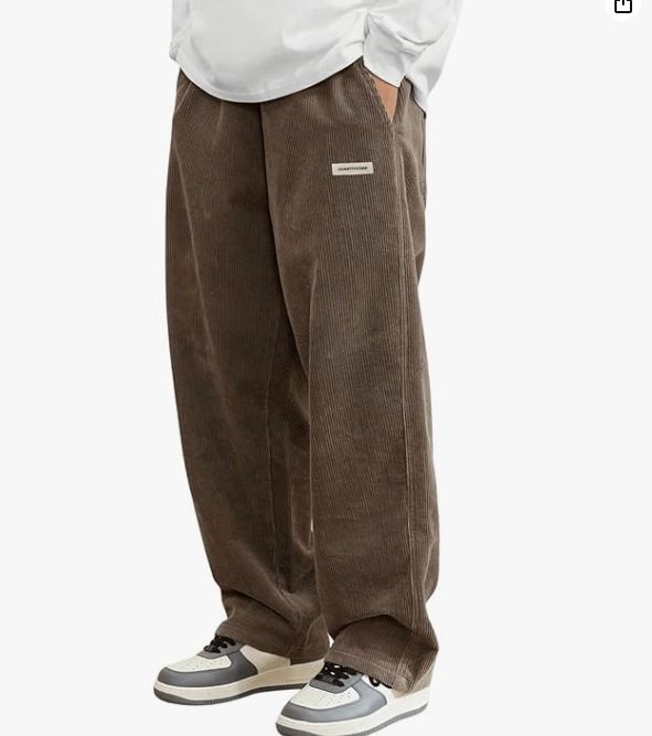 Spodnie sztruksowe męskie – klasyczne, luźne, swobodne spodnie ze ściągaczem w pasie i wieloma kieszeniami, jednolity kolor, streetwear (czarny/brązowy/błękit pawia)_voghion.com
