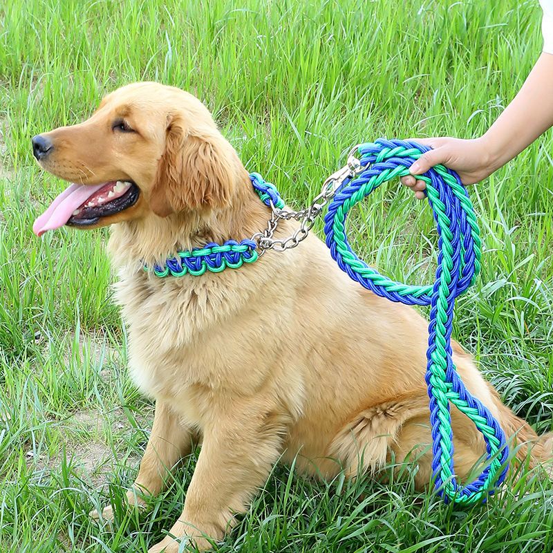 Coleira ajustável de nylon trançado com oito fios para cães de médio e grande porte, corrente para cães de estimação, resistente ao desgaste e durável_voghion.com