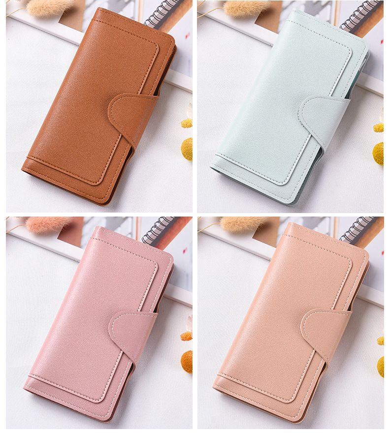 Portefeuille fin ENMEX pour femme avec plusieurs emplacements pour cartes et poche à monnaie – Organiseur de sac léger en PU pour vos essentiels du quotidien (noir, beige, rouge, bleu, violet)_voghion.com