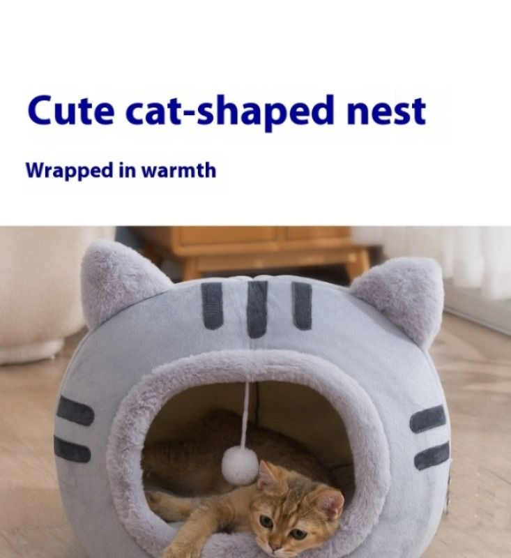 Nuova cuccia per gatti autunnale e invernale a forma di gatto, per celebrità su Internet, calda e semichiusa, per animali domestici, cuccia per gatti, tappetino per gatti_voghion.com