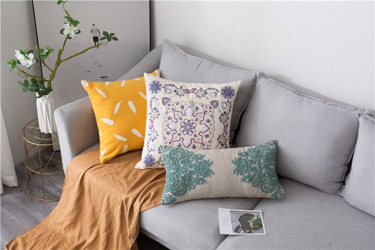 Ziemeļvalstu smagās rūpniecības kokvilnas un lina lapu austs izšūts spilvens Amerikāņu modeļa istabas villas dīvāns izšūts spilvena pārvalks_voghion.com